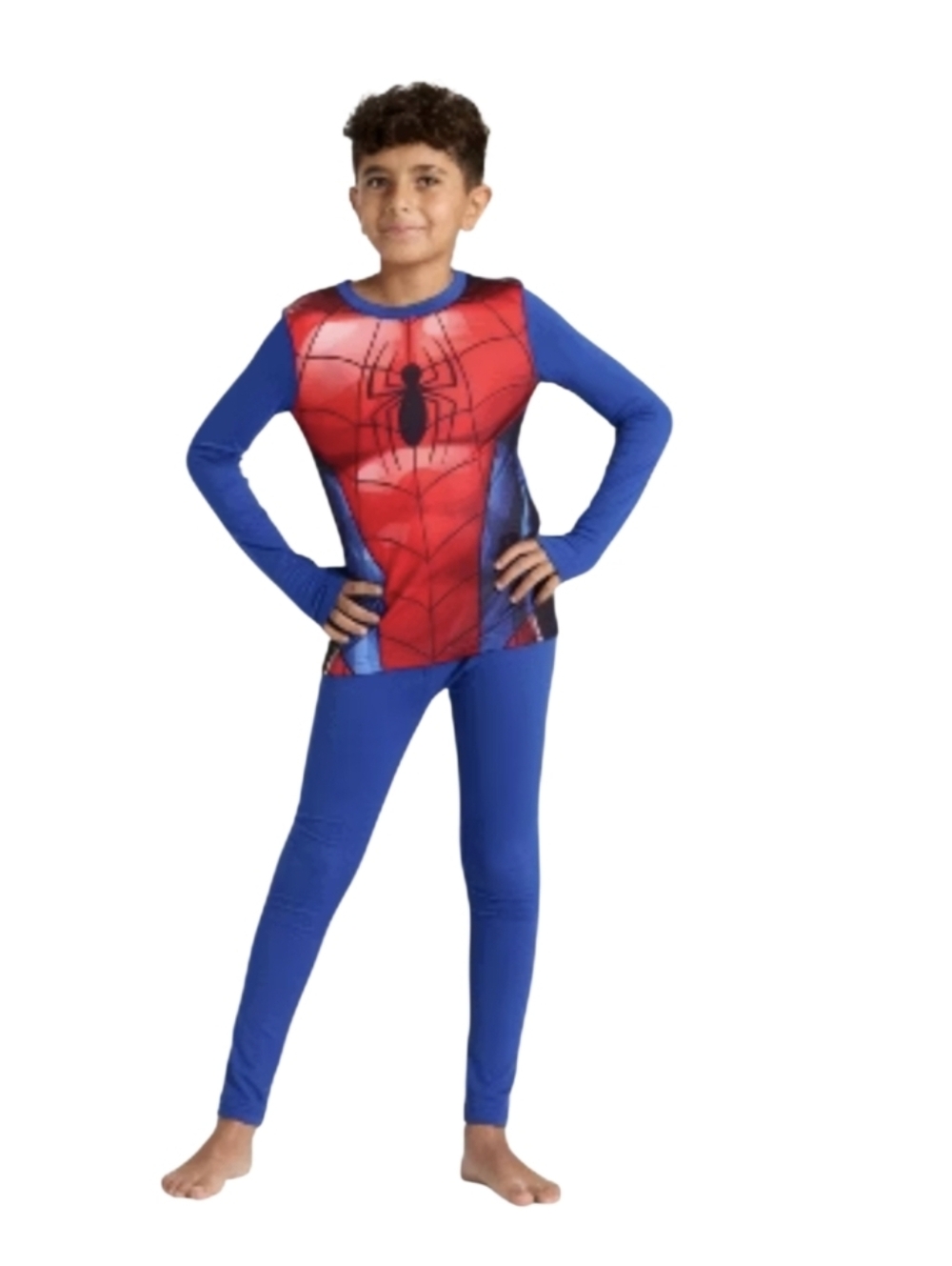 Cuddl Duds Blue and Red Spider Superman Boys Thermal Set  Top & Leggings Size M